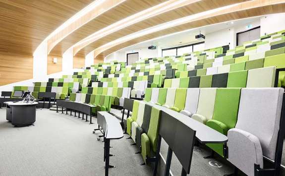 An empty lecture hall in Urban Sciences Building